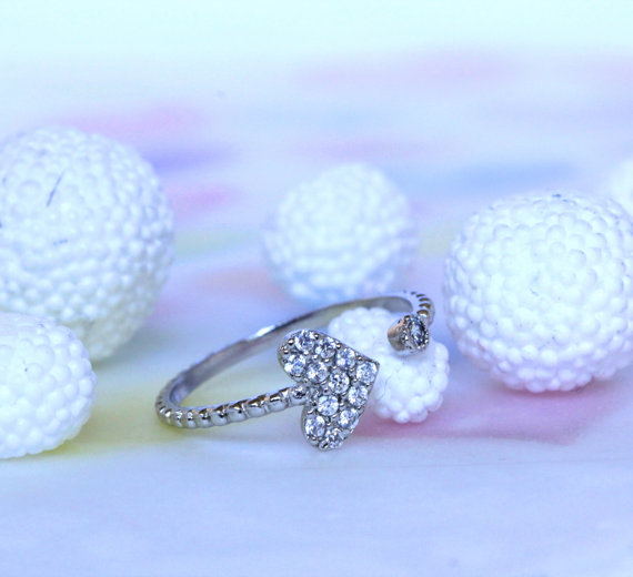 (silver One) Adjustable Lovely White Gold Plated Heart-shape Ring/ Small But Beautiful Enough To Express Your Purity